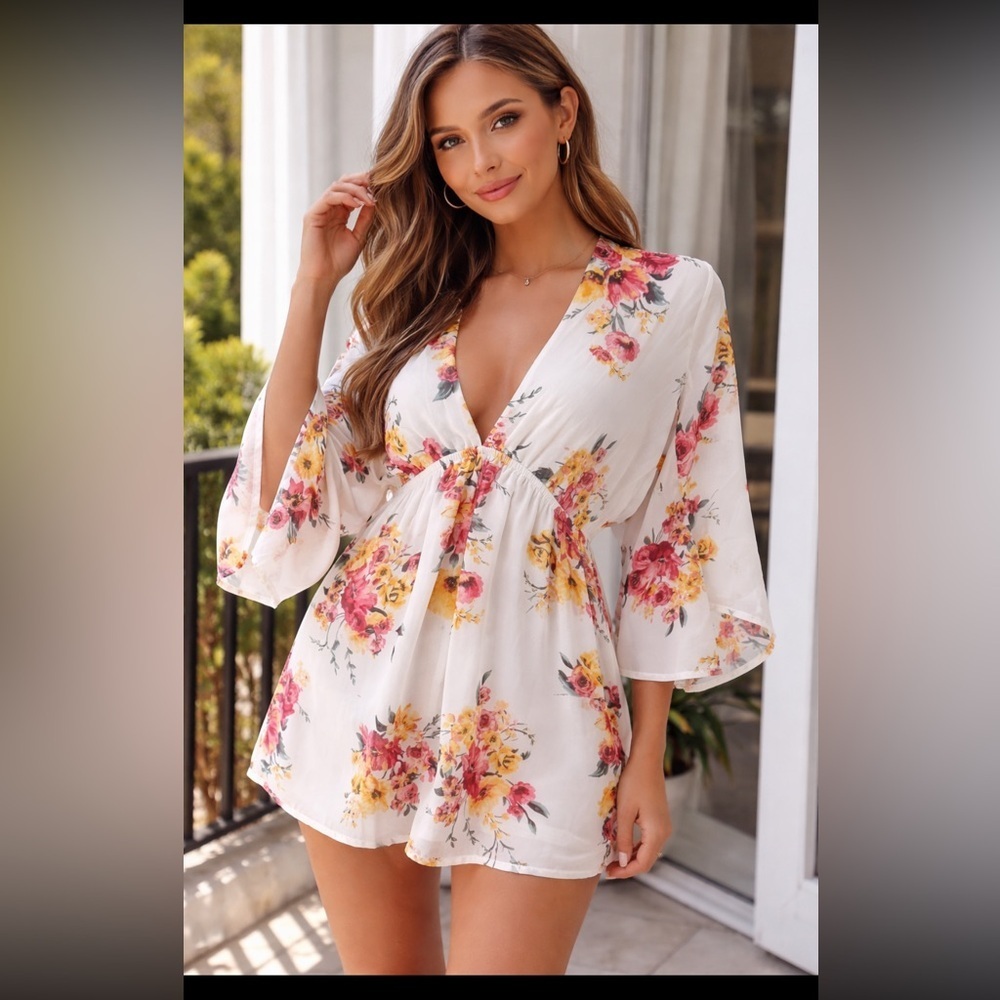 Charlotte Russe Floral Dress with Red and Yellow Accents